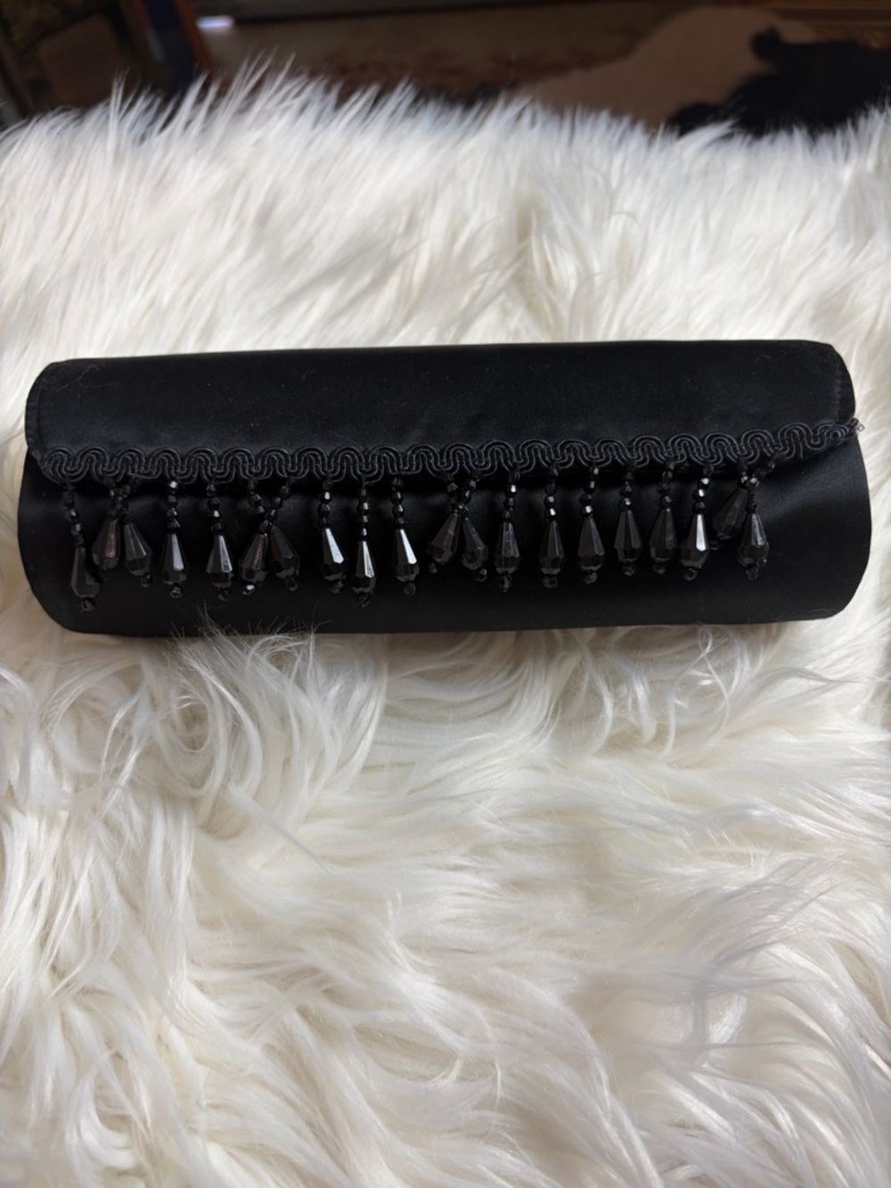 MAC Cosmetics Limited Edition Black Satin Beaded Clutch